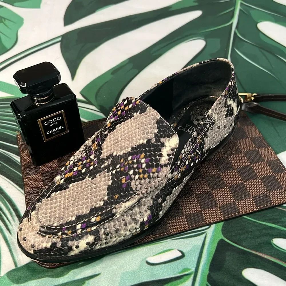 * Vince Camuto gray, black purple snake loafers